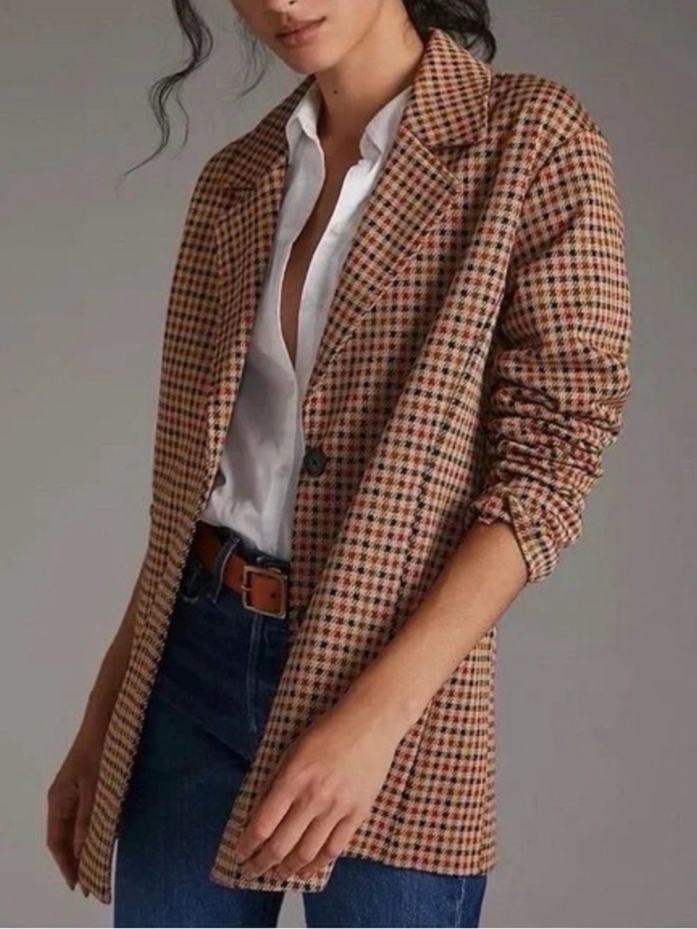 Avec Les Filles ANTHRO Tailored Blazer Jacket in Brown Plaid Size XL NEW NWT - Picture 2 of 8